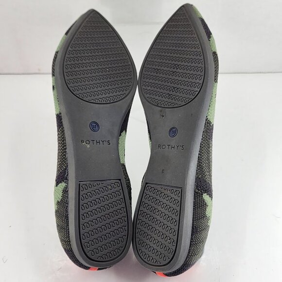 Rothy's The Point Olive Green Camo Retired Pointy Toe Ballet Flat Size 8.5 - Picture 5 of 10